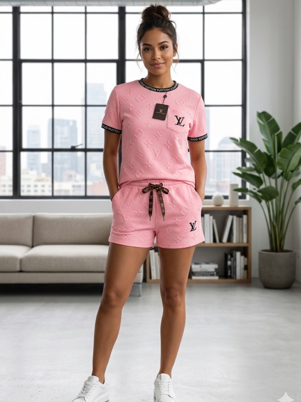 Louis Vuitton Pink Monogram Embossed Athletic Shorts Set